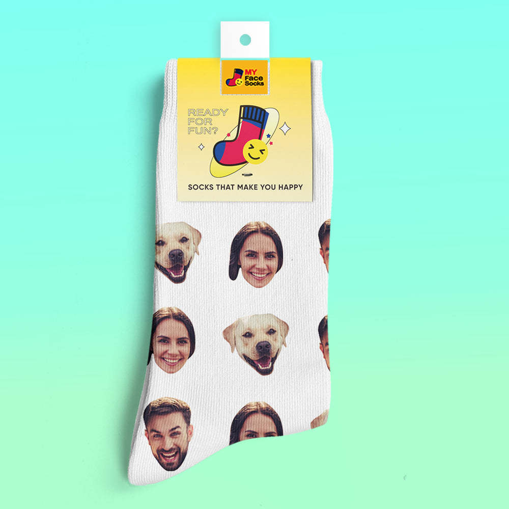 Custom 3D Preview Socks My Face Socks Add Pictures and Name - Two Faces - MyFaceSocksAu