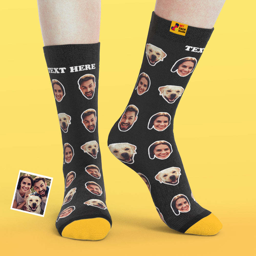 Custom 3D Preview Socks My Face Socks Add Pictures and Name - Two Faces - MyFaceSocksAu