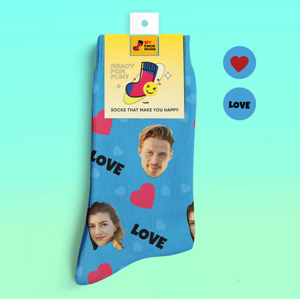 Custom 3D Preview Socks My Face Socks Add Pictures and Name - Love - MyFaceSocksAu