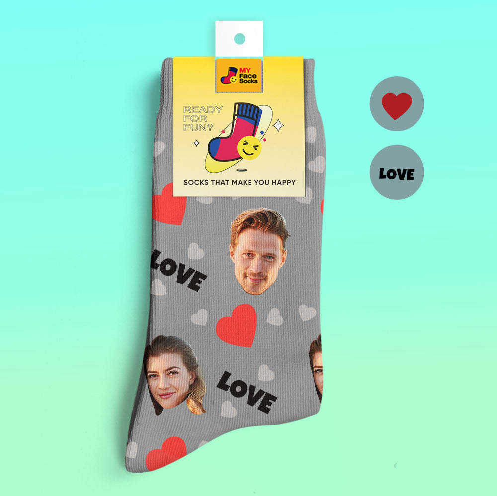 Custom 3D Preview Socks My Face Socks Add Pictures and Name - Love - MyFaceSocksAu