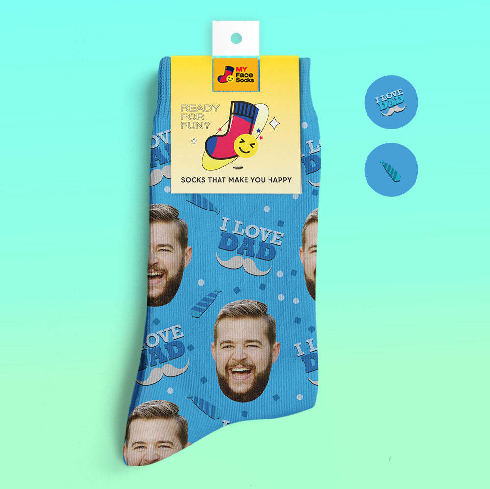 Custom 3D Preview Socks My Face Socks Add Pictures and Name - I Love Dad - MyFaceSocksAu