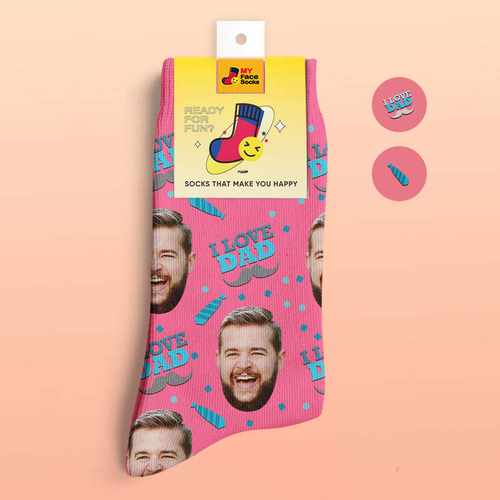 Custom 3D Preview Socks My Face Socks Add Pictures and Name - I Love Dad - MyFaceSocksAu