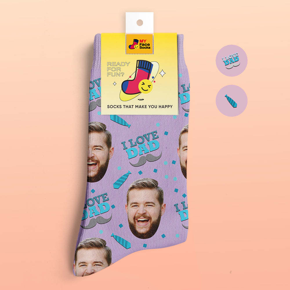 Custom 3D Preview Socks My Face Socks Add Pictures and Name - I Love Dad - MyFaceSocksAu