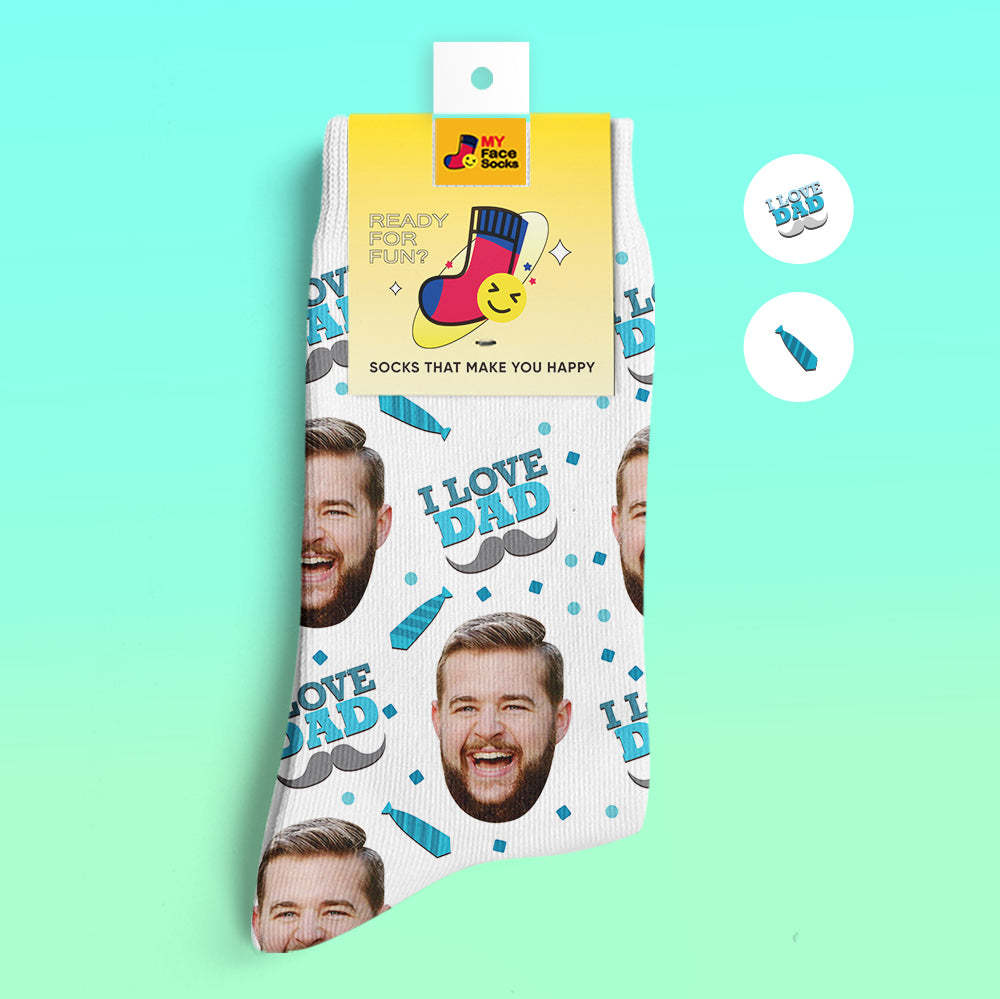 Custom 3D Preview Socks My Face Socks Add Pictures and Name - I Love Dad - MyFaceSocksAu