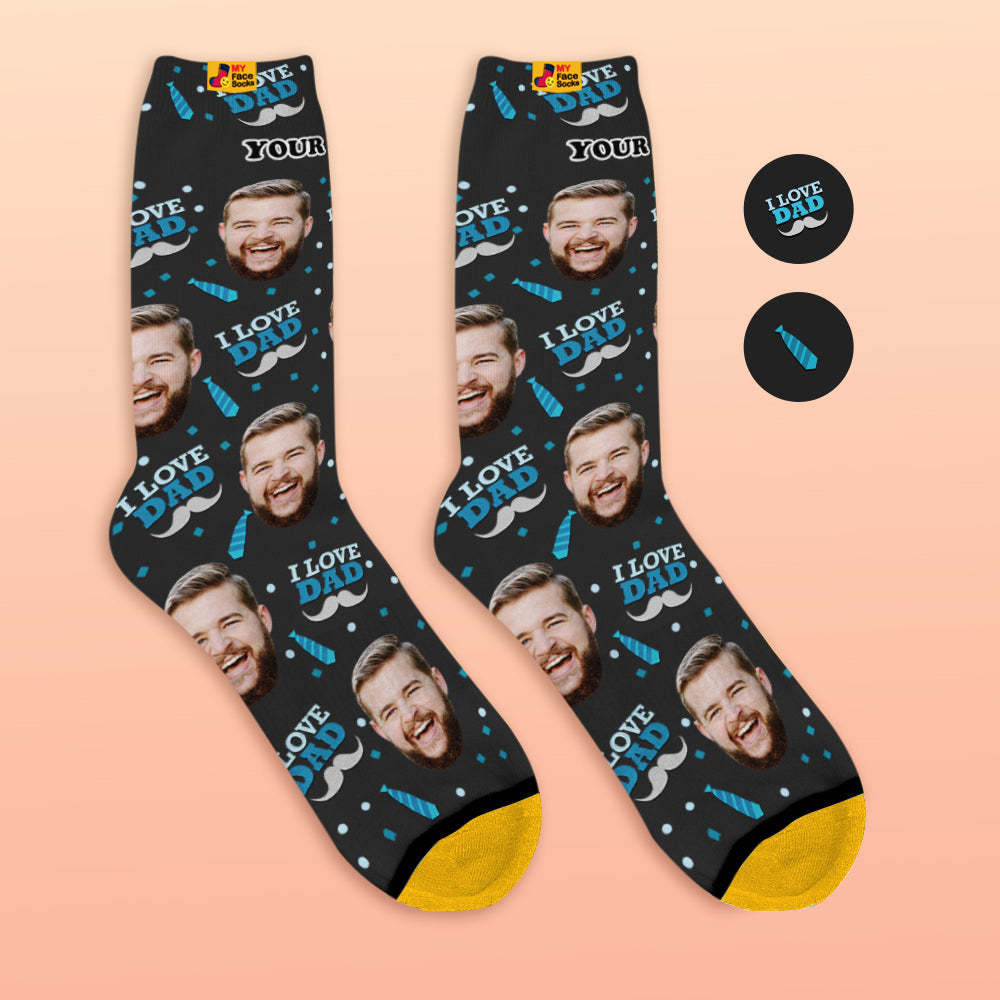 Custom 3D Preview Socks My Face Socks Add Pictures and Name - I Love Dad - MyFaceSocksAu