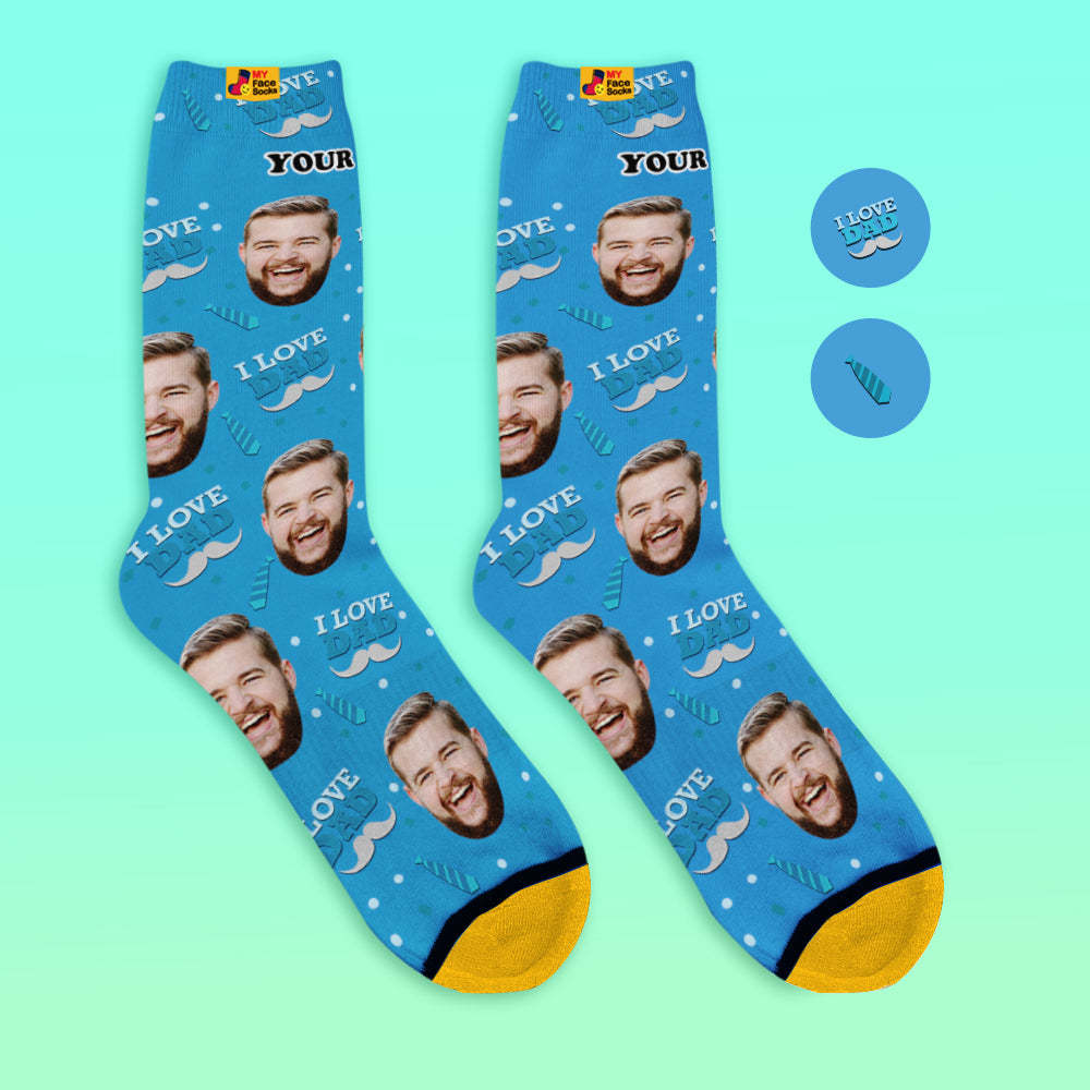 Custom 3D Preview Socks My Face Socks Add Pictures and Name - I Love Dad - MyFaceSocksAu