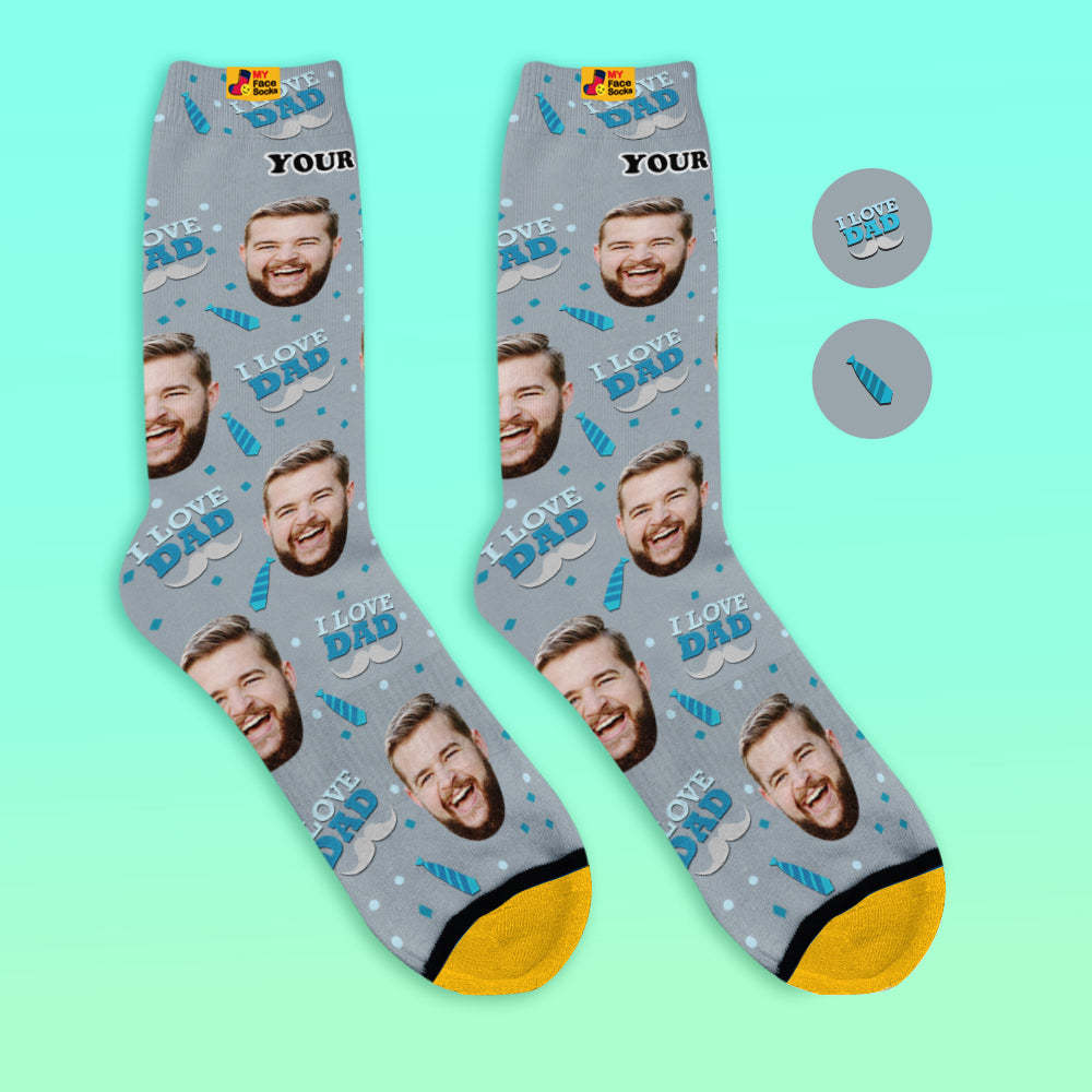 Custom 3D Preview Socks My Face Socks Add Pictures and Name - I Love Dad - MyFaceSocksAu