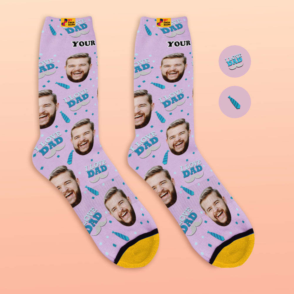 Custom 3D Preview Socks My Face Socks Add Pictures and Name - I Love Dad - MyFaceSocksAu