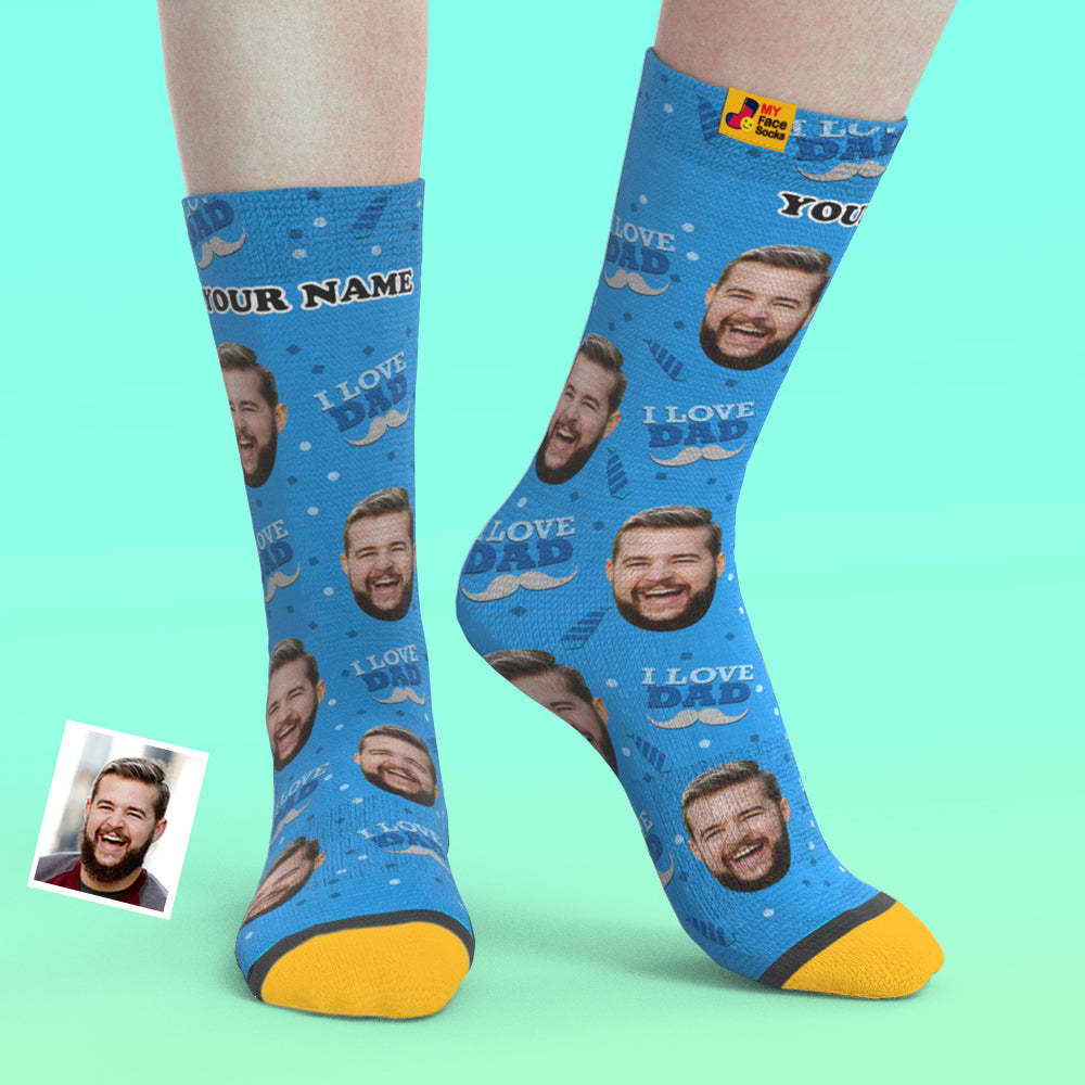 Custom 3D Preview Socks My Face Socks Add Pictures and Name - I Love Dad - MyFaceSocksAu