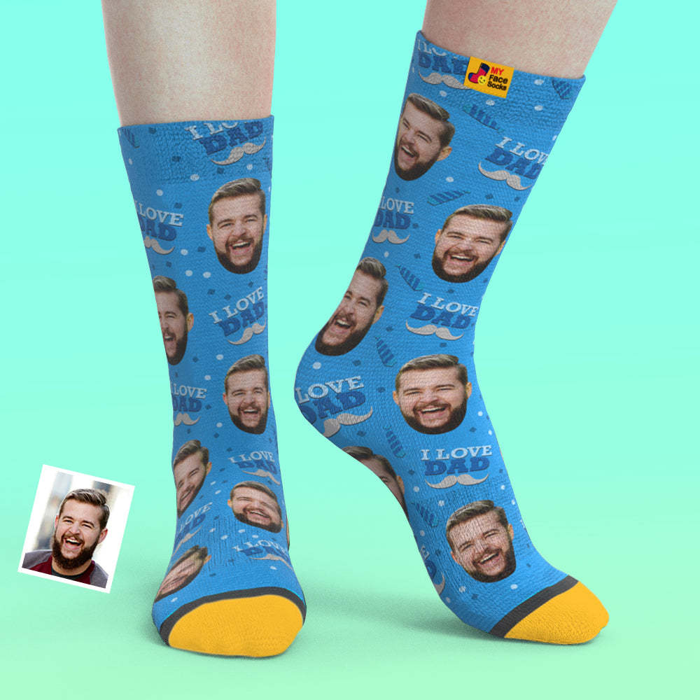 Custom 3D Preview Socks My Face Socks Add Pictures and Name - I Love Dad - MyFaceSocksAu