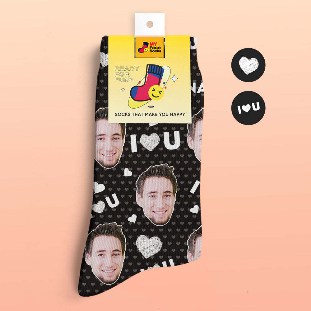 Custom 3D Preview Socks My Face Socks Add Pictures and Name - I Love You - MyFaceSocksAu