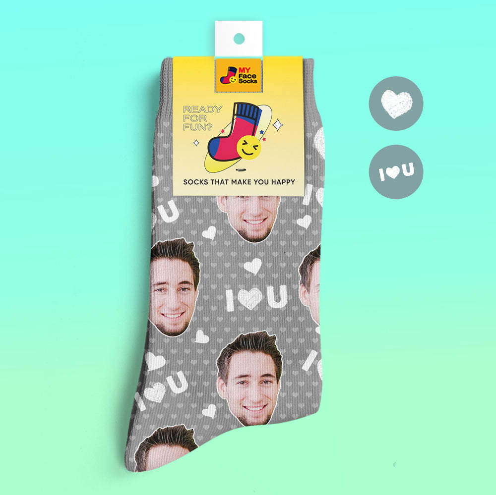 Custom 3D Preview Socks My Face Socks Add Pictures and Name - I Love You - MyFaceSocksAu