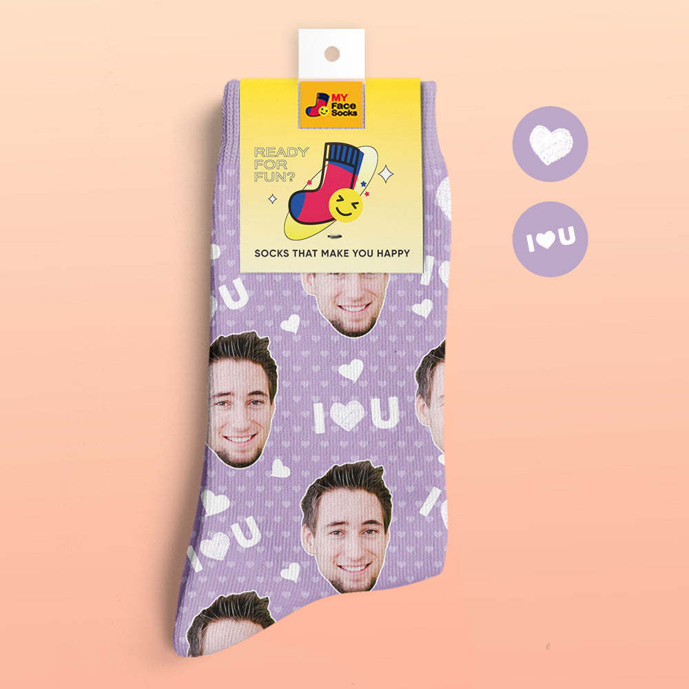 Custom 3D Preview Socks My Face Socks Add Pictures and Name - I Love You - MyFaceSocksAu