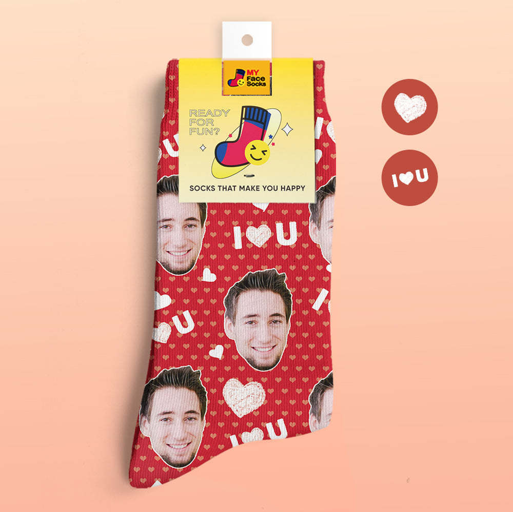 Custom 3D Preview Socks My Face Socks Add Pictures and Name - I Love You - MyFaceSocksAu