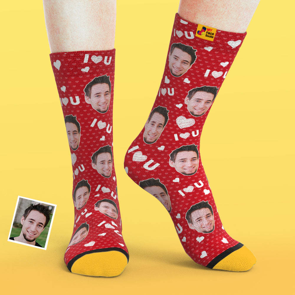 Custom 3D Preview Socks My Face Socks Add Pictures and Name - I Love You - MyFaceSocksAu