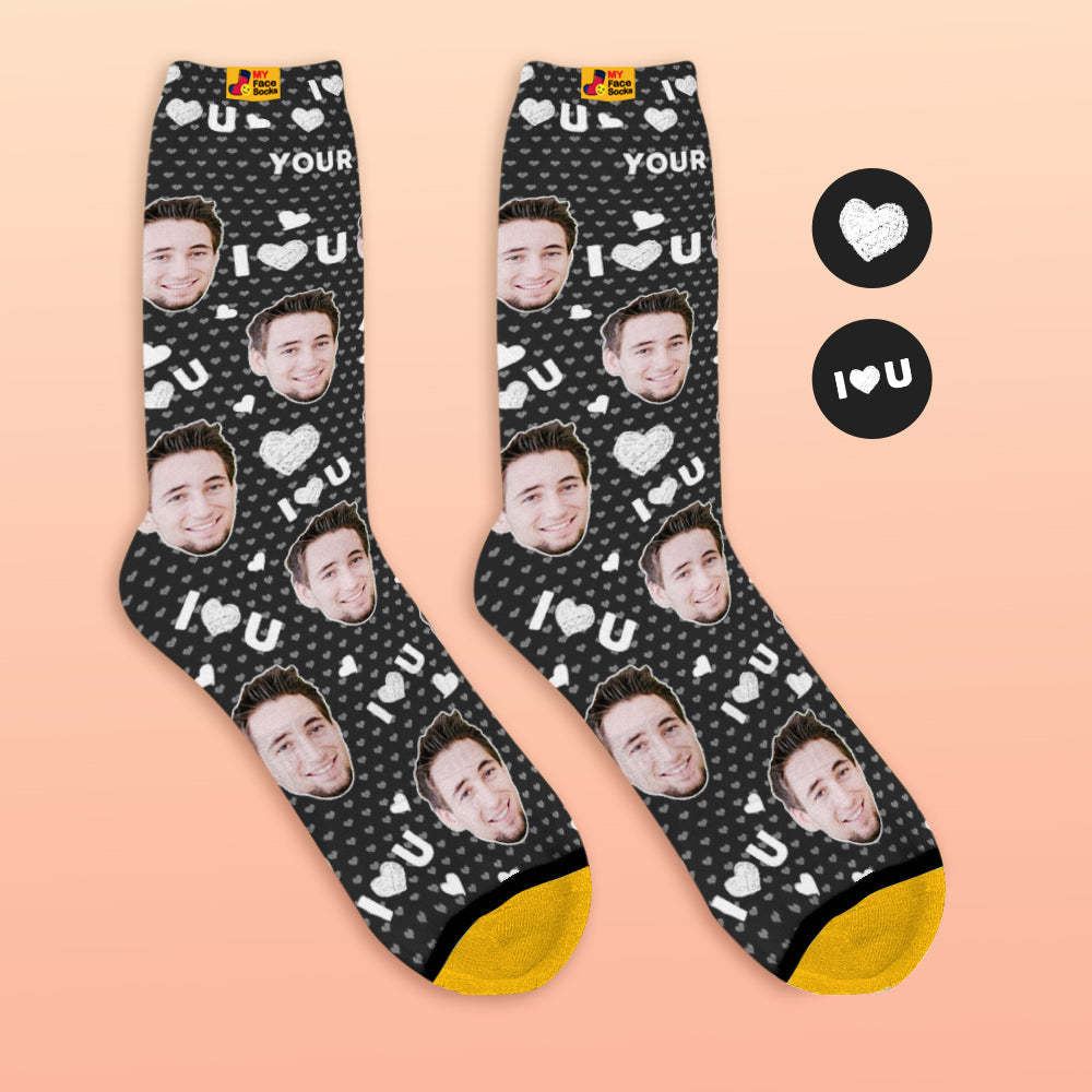 Custom 3D Preview Socks My Face Socks Add Pictures and Name - I Love You - MyFaceSocksAu