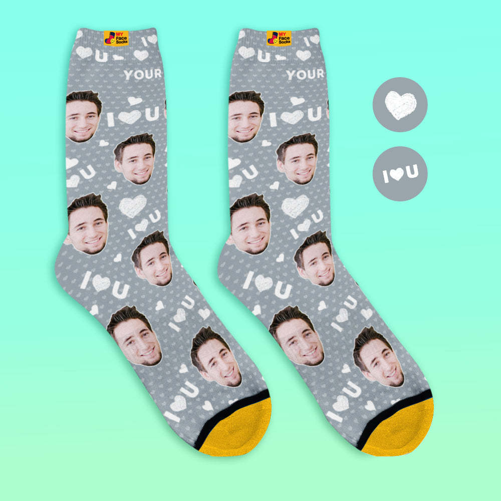 Custom 3D Preview Socks My Face Socks Add Pictures and Name - I Love You - MyFaceSocksAu