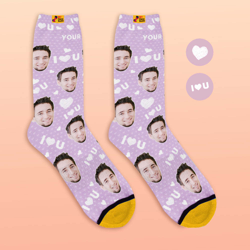 Custom 3D Preview Socks My Face Socks Add Pictures and Name - I Love You - MyFaceSocksAu