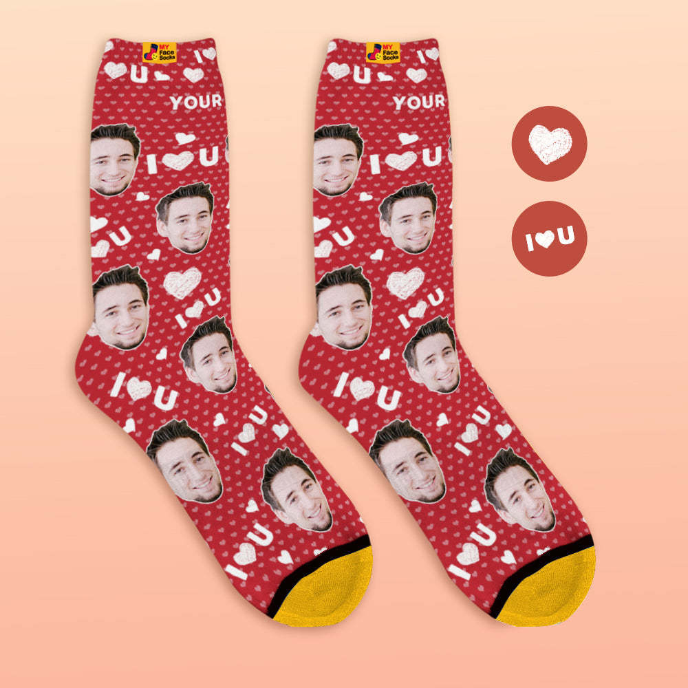 Custom 3D Preview Socks My Face Socks Add Pictures and Name - I Love You - MyFaceSocksAu