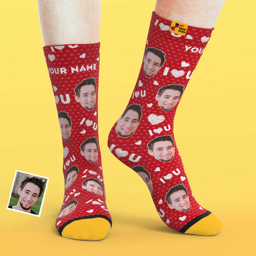 Custom 3D Preview Socks My Face Socks Add Pictures and Name - I Love You - MyFaceSocksAu