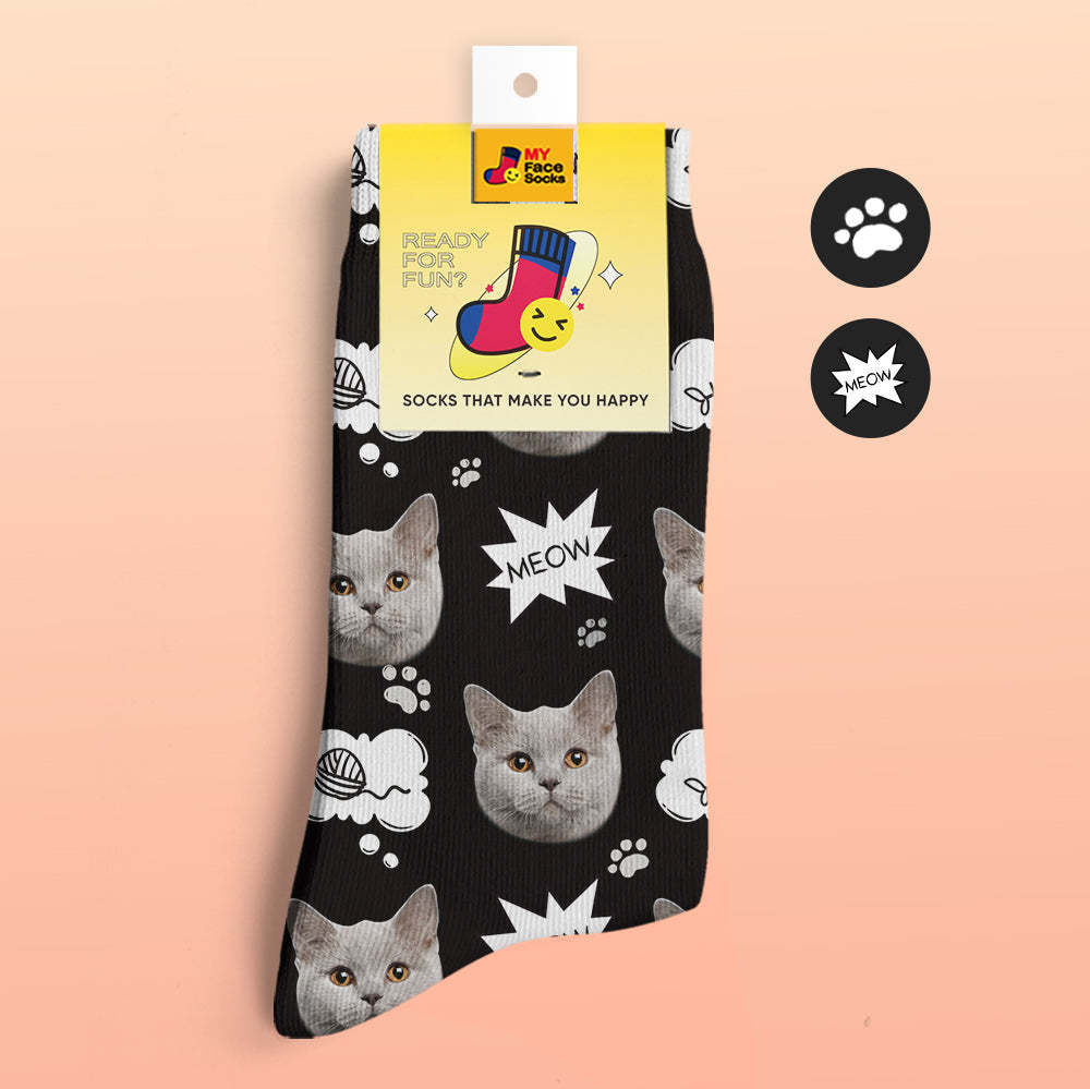 Custom 3D Preview Socks My Face Socks Add Pictures and Name - Meow - MyFaceSocksAu
