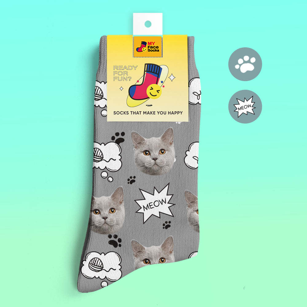 Custom 3D Preview Socks My Face Socks Add Pictures and Name - Meow - MyFaceSocksAu