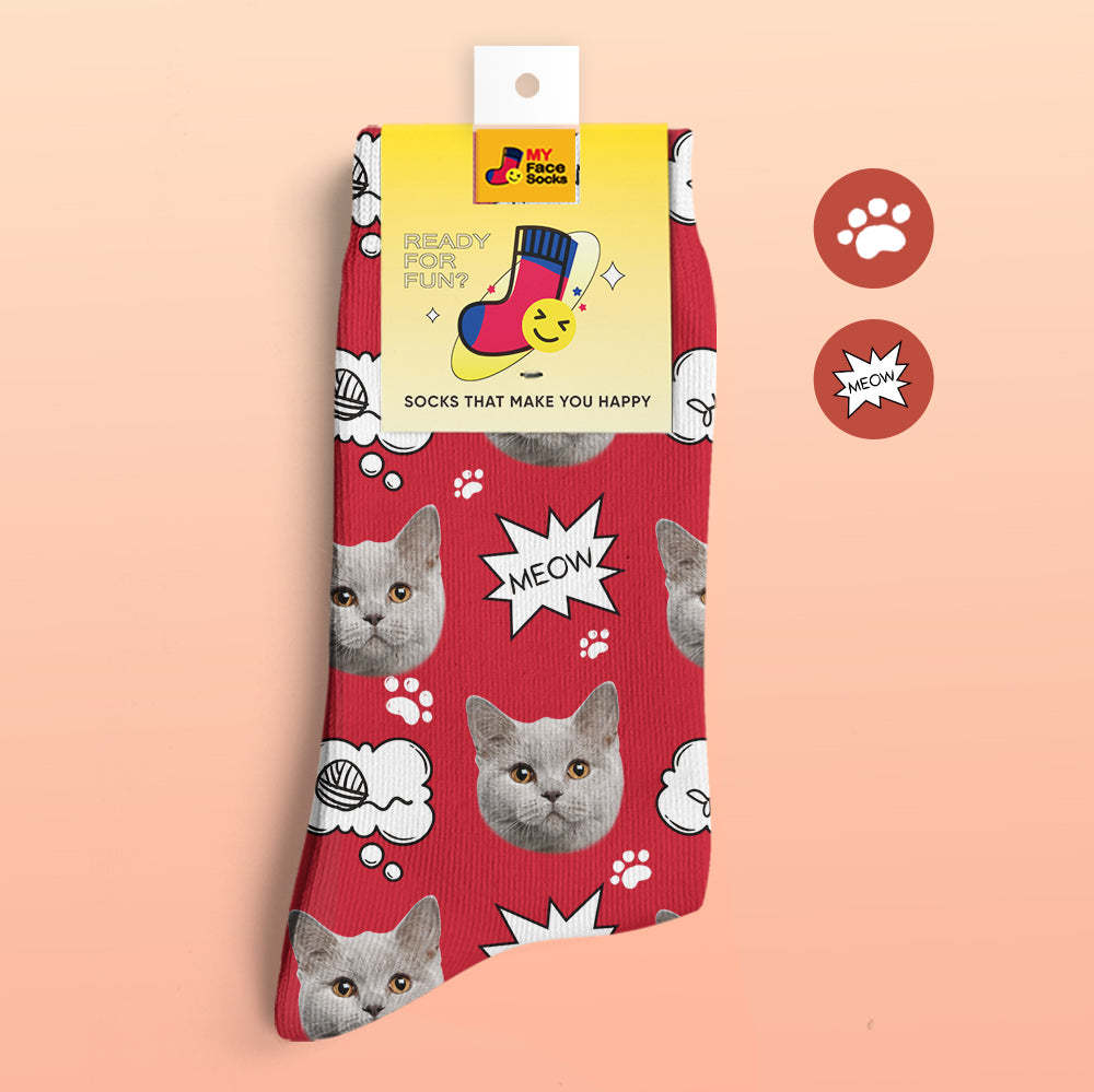 Custom 3D Preview Socks My Face Socks Add Pictures and Name - Meow - MyFaceSocksAu