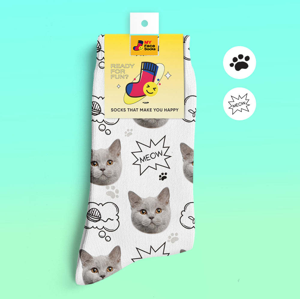 Custom 3D Preview Socks My Face Socks Add Pictures and Name - Meow - MyFaceSocksAu