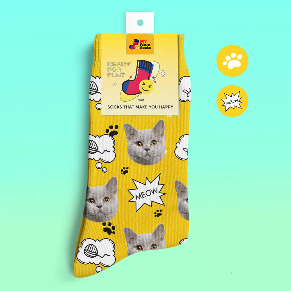 Custom 3D Preview Socks My Face Socks Add Pictures and Name - Meow - MyFaceSocksAu