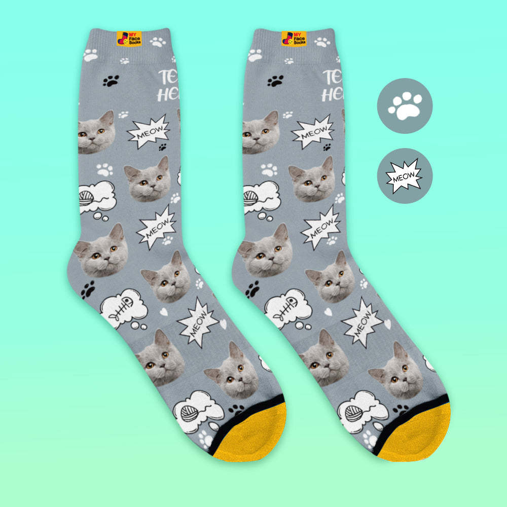 Custom 3D Preview Socks My Face Socks Add Pictures and Name - Meow - MyFaceSocksAu