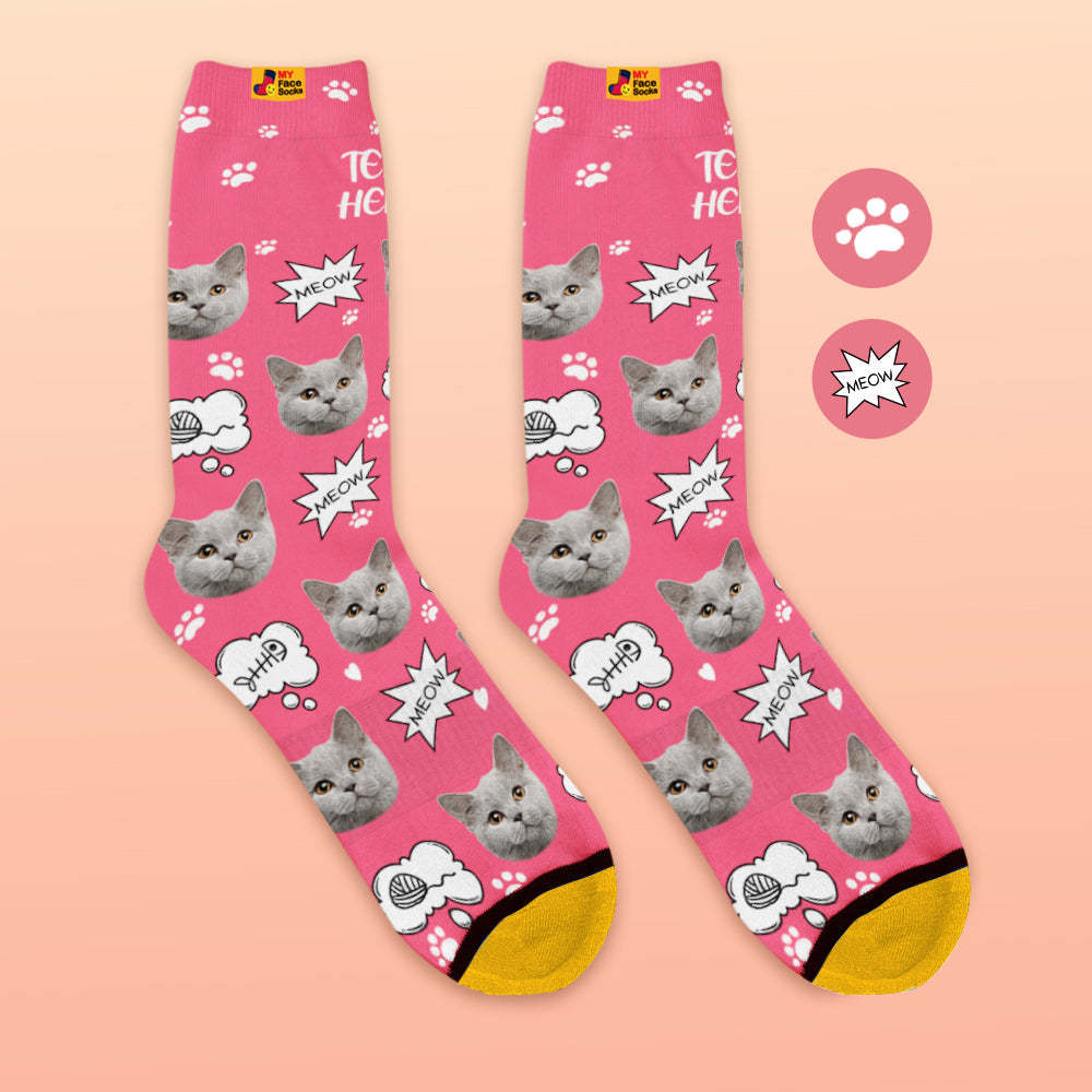 Custom 3D Digital Printed Socks My Face Socks Add Pictures and Name - Meow