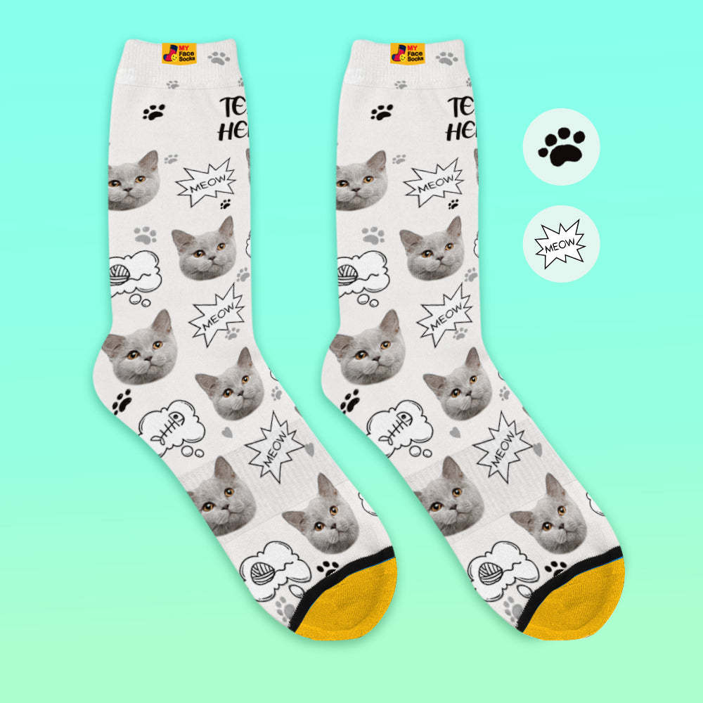 Custom 3D Preview Socks My Face Socks Add Pictures and Name - Meow - MyFaceSocksAu