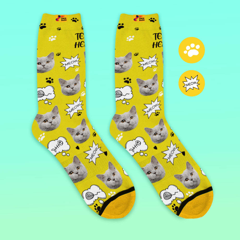 Custom 3D Digital Printed Socks My Face Socks Add Pictures and Name - Meow