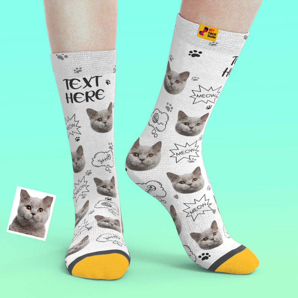 Custom 3D Preview Socks My Face Socks Add Pictures and Name - Meow - MyFaceSocksAu