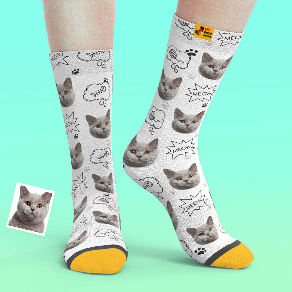 Custom 3D Preview Socks My Face Socks Add Pictures and Name - Meow - MyFaceSocksAu