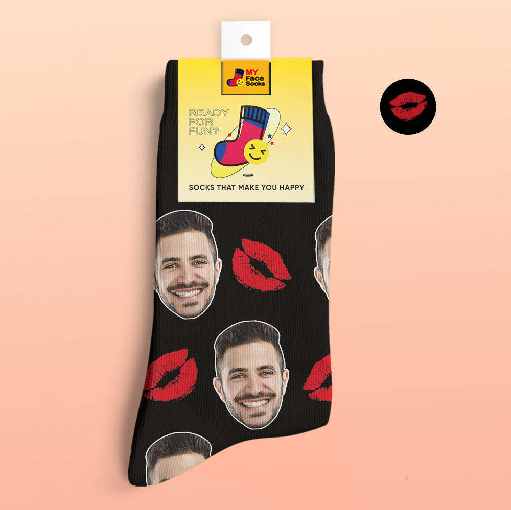 Custom 3D Digital Printed Socks Personalized Socks Add Pictures and Name Kiss - MyFaceSocksAu