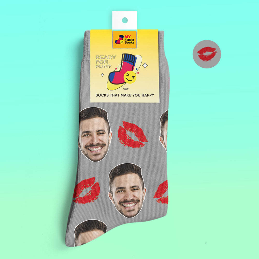 Custom 3D Digital Printed Socks Personalized Socks Add Pictures and Name Kiss - MyFaceSocksAu