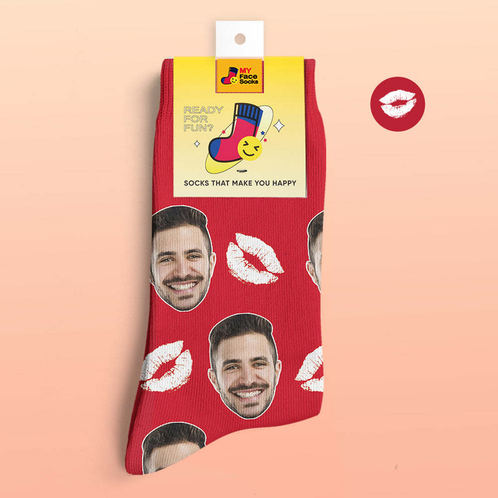 Custom 3D Digital Printed Socks Personalized Socks Add Pictures and Name Kiss - MyFaceSocksAu
