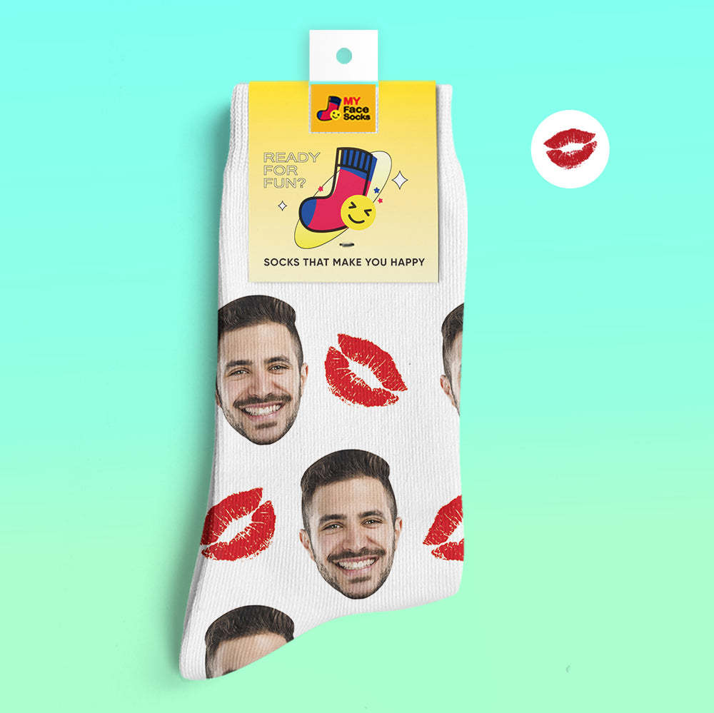 Custom 3D Digital Printed Socks Personalized Socks Add Pictures and Name Kiss - MyFaceSocksAu