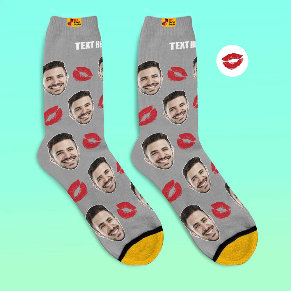 Custom 3D Digital Printed Socks Personalized Socks Add Pictures and Name Kiss - MyFaceSocksAu