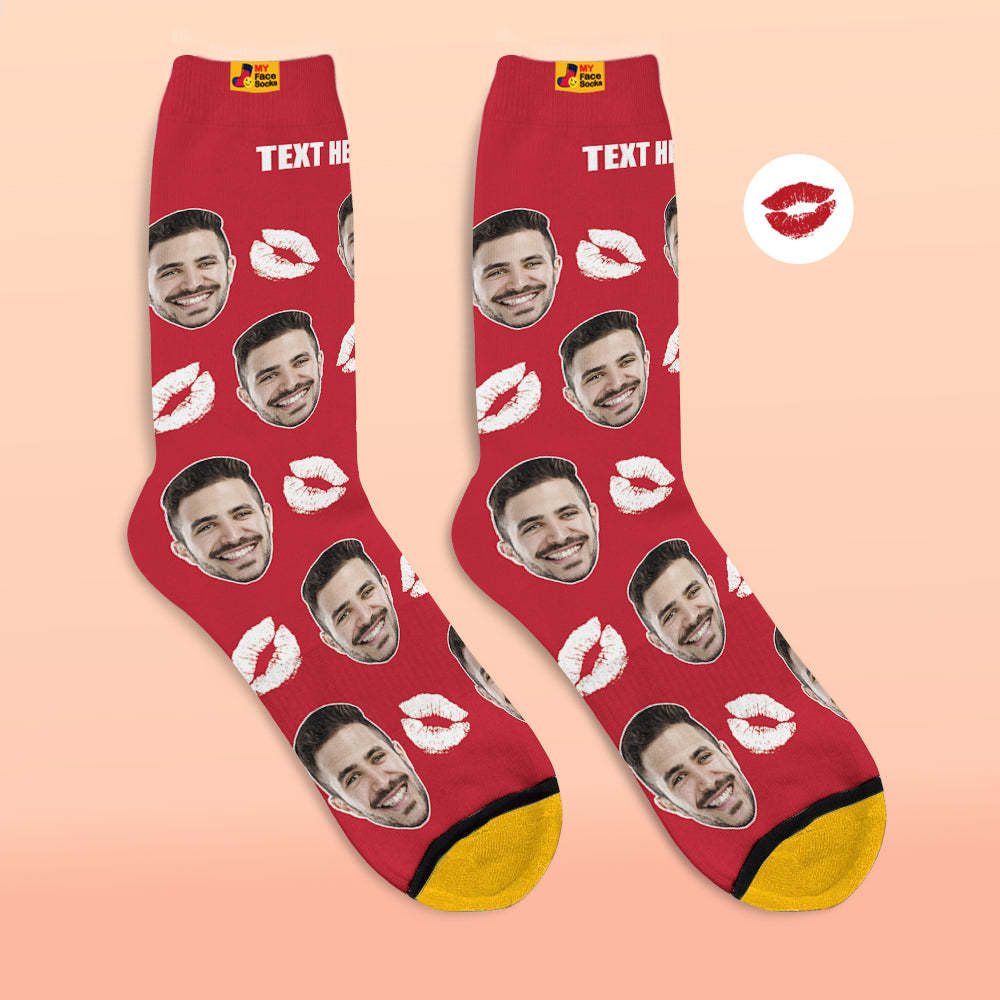 Custom 3D Digital Printed Socks Personalized Socks Add Pictures and Name Kiss - MyFaceSocksAu