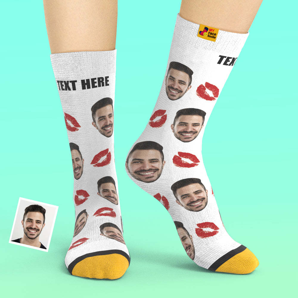Custom 3D Digital Printed Socks Personalized Socks Add Pictures and Name Kiss - MyFaceSocksAu