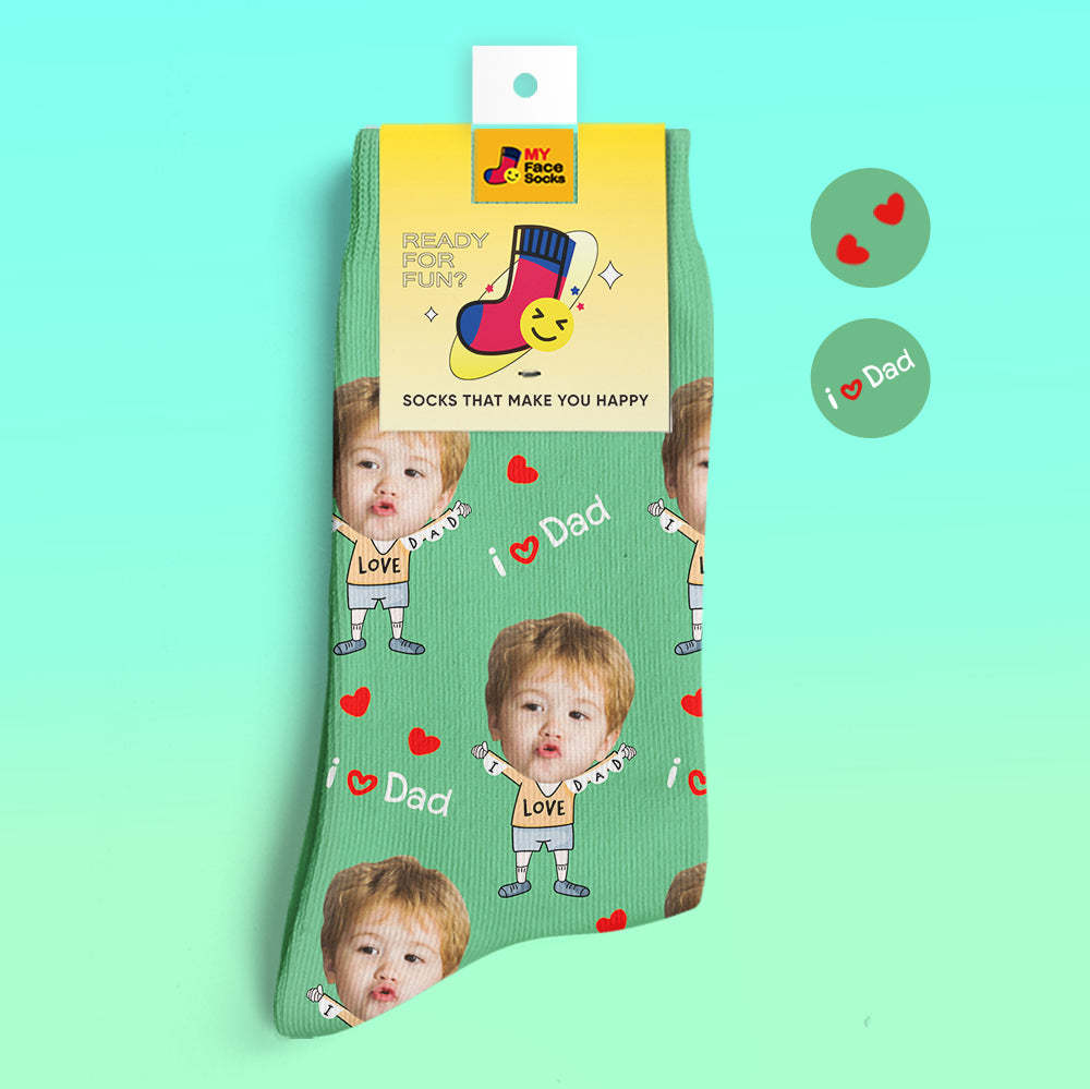 Custom Face Socks Photo 3D Digital Printed Socks I Love Dad - MyFaceSocksAu