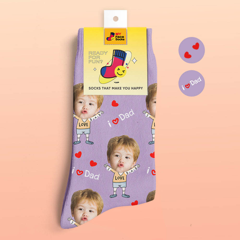 Custom Face Socks Photo 3D Digital Printed Socks Add Name I Love Dad - MyFaceSocksAu
