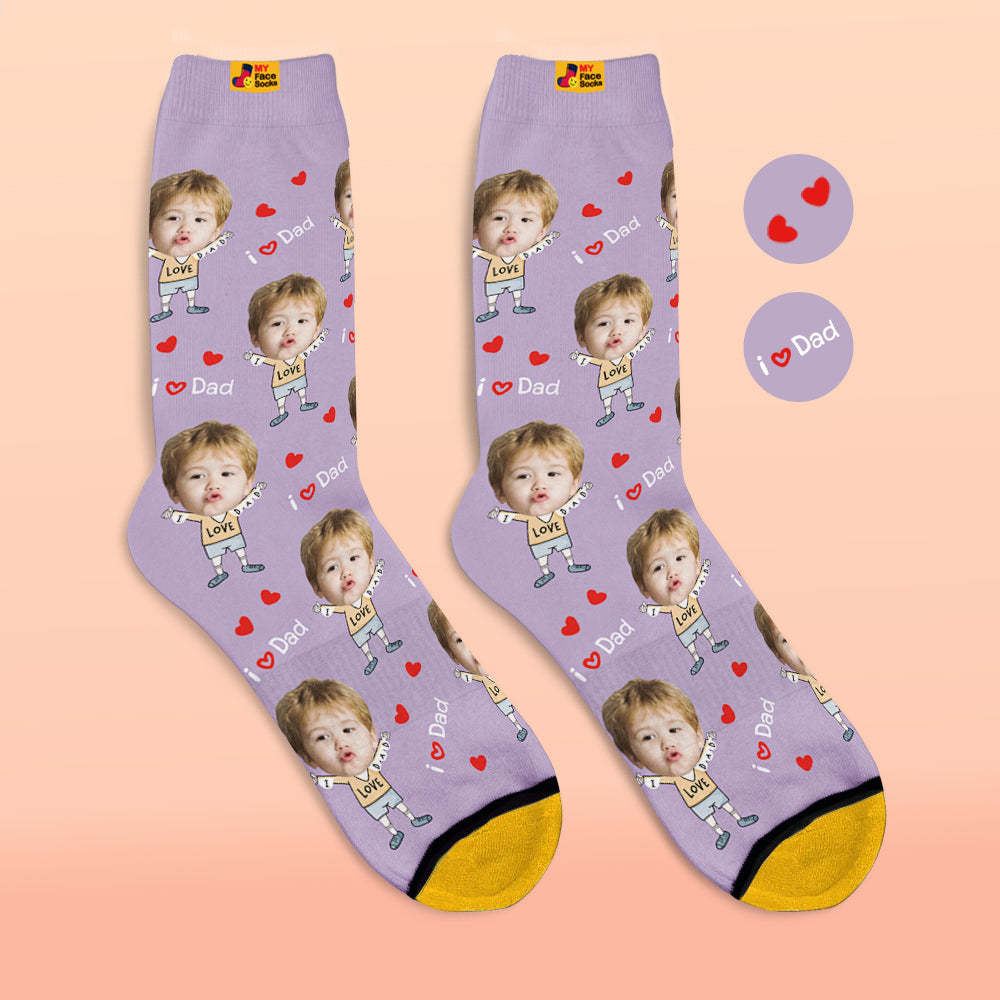 Custom Face Socks Photo 3D Digital Printed Socks I Love Dad - MyFaceSocksAu