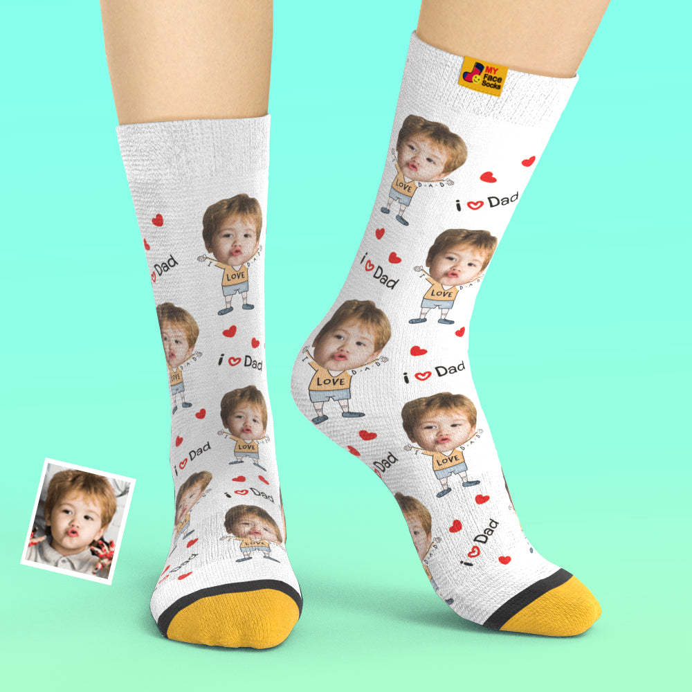 Custom Face Socks Photo 3D Digital Printed Socks I Love Dad - MyFaceSocksAu