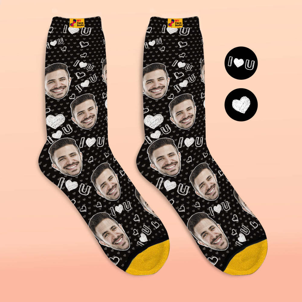 Custom 3D Digital Printed Socks Add Pictures and Name I Love U Heart - MyFaceSocksAu