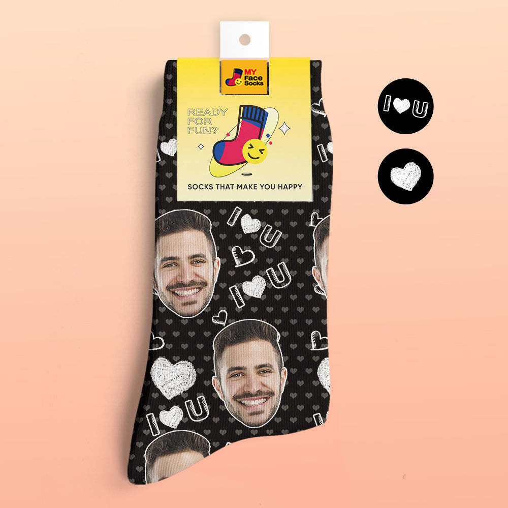 Custom 3D Digital Printed Socks Add Pictures and Name I Love U Heart - MyFaceSocksAu