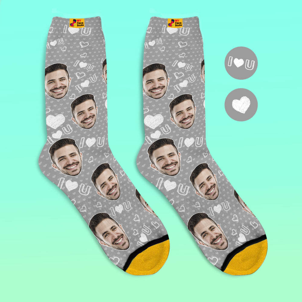 Custom 3D Digital Printed Socks Add Pictures and Name I Love U Heart - MyFaceSocksAu