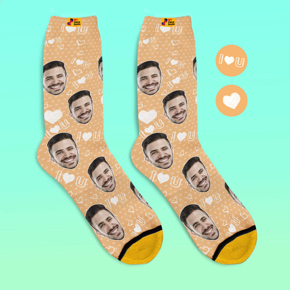 Custom 3D Digital Printed Socks Add Pictures and Name I Love U Heart - MyFaceSocksAu